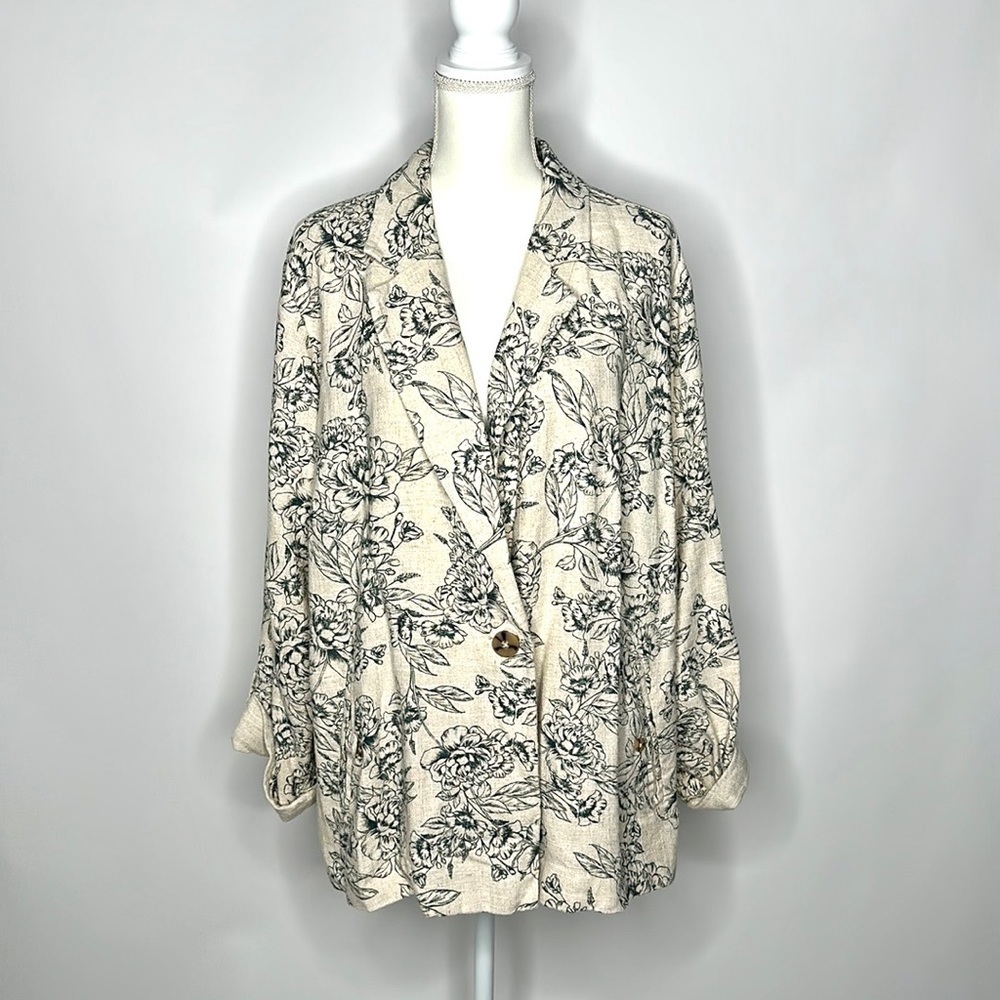 J. Jill Desert Blooms Womens Blazer Linen Flax
Illustrated Floral 3/4 Sleeve 2X